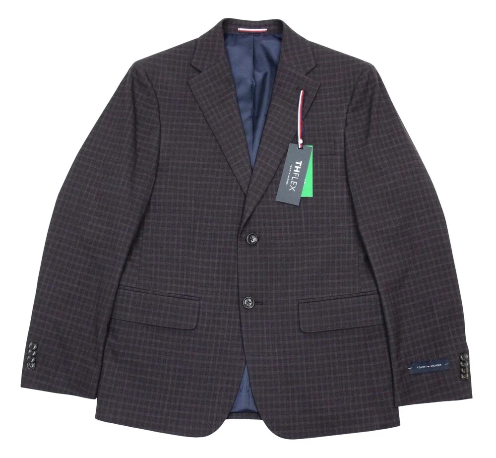 Tommy Hilfiger Sport Coat 38 R Mens Modern Fit Purple Check Flex Blazer Jacket